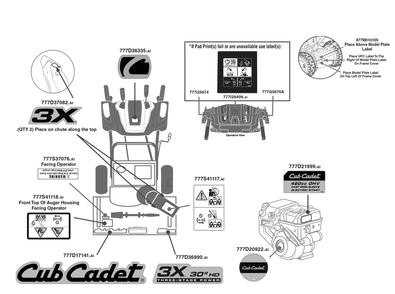 Label Map Diagram and Parts List for 3X30-INCHHD (31AH5EVW710)(2022) Cub Cadet Snow Blower